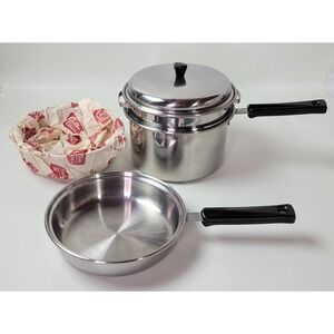 Carlton Ware Stainless Steel Cookware Set 8" Pot Double Boiler Steamer & Skillet